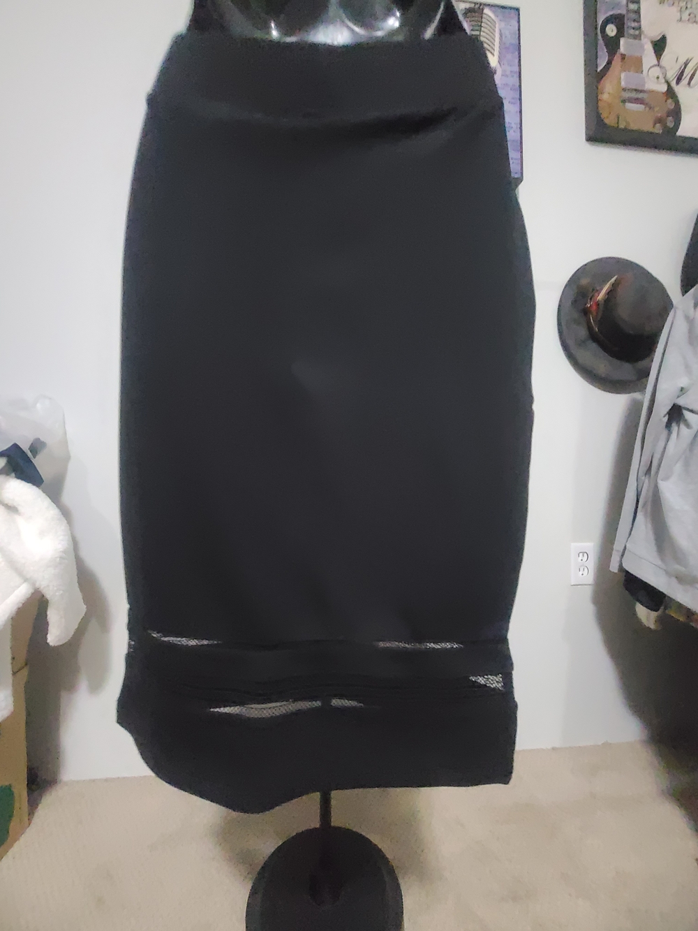 Suzy Shier Black Pencil Skirt with Sheer Hem Detail